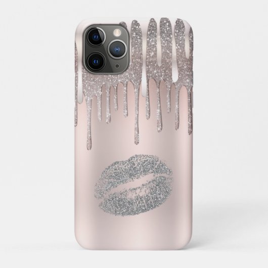 Coques Case-Mate iPhone Lèvres argent rose givré pailleté diamant goutte s (Dos)