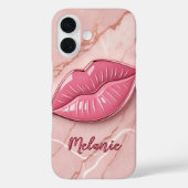Coques Case-Mate iPhone Lèvres brillantes en marbre rose (Verso)