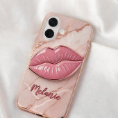 Coques Case-Mate iPhone Lèvres brillantes en marbre rose modelées