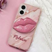 Coques Case-Mate iPhone Lèvres brillantes en marbre rose modelées