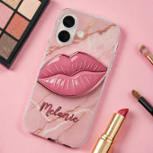 Coques Case-Mate iPhone Lèvres brillantes en marbre rose modelées