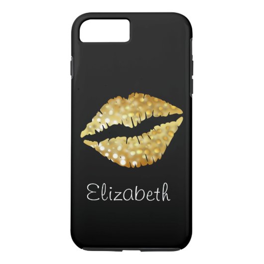 Coques Case-Mate iPhone Lèvres en or à Parties scintillant noire personnal (Dos)
