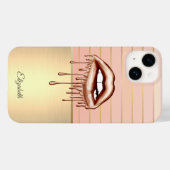 Coques Case-Mate iPhone Lèvres rayées dorées chic élégantes, gouttes (Verso (horizontal))