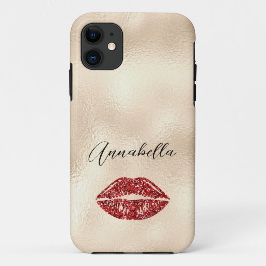 Coques Case-Mate iPhone Lèvres rouges glamour sur Champagne Gold (Dos)