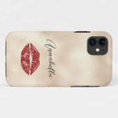 Coques Case-Mate iPhone Lèvres rouges glamour sur Champagne Gold (Dos (Horizontal))