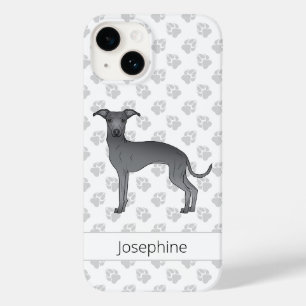 Coque Pour iPhone 14 Lévrier Italien Bleu Chien Mignon Avec Nom Personn