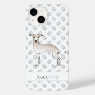 Coque Pour iPhone 14 Lévrier Italien Crème Chien Mignon Avec Nom Person