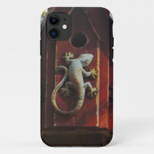Etui iPhone Case-Mate lézard gris sur bois usé