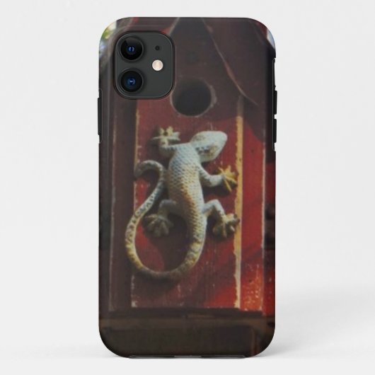Coques Case-Mate iPhone lézard gris sur bois usé (Dos)