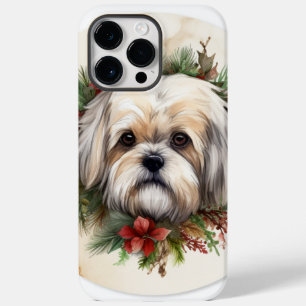 Coque Pour Pour iPhone 14 Pro Max Lhasa Apso Christmas Wreath Festive Pup