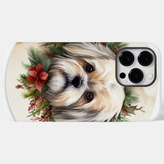 Coques Case-Mate iPhone Lhasa Apso Christmas Wreath Festive Pup (Verso (horizontal))