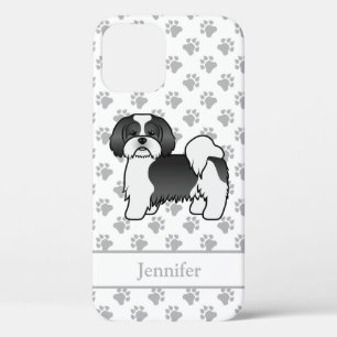 Case-Mate iPhone Case Lhasa Apso, noir et blanc, caricature Chien et nom