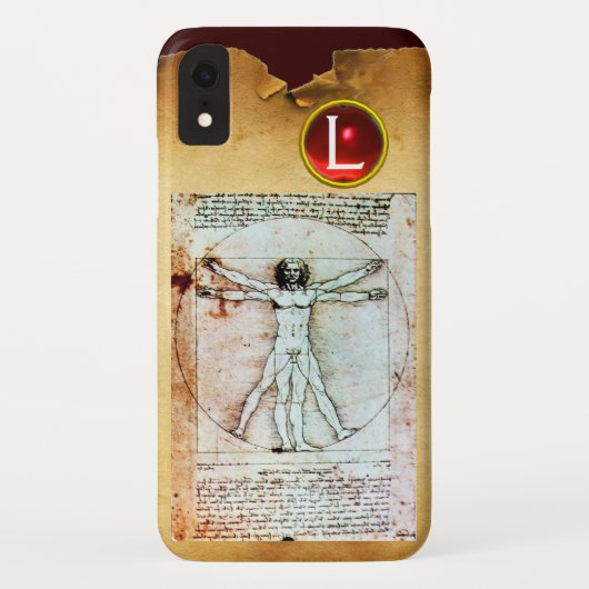 Coques Case-Mate iPhone L'HOMME VITRUVIEN Parchemin Rouge Ruby Monogramme (Dos)