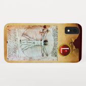 Coques Case-Mate iPhone L'HOMME VITRUVIEN Parchemin Rouge Ruby Monogramme (Dos (Horizontal))