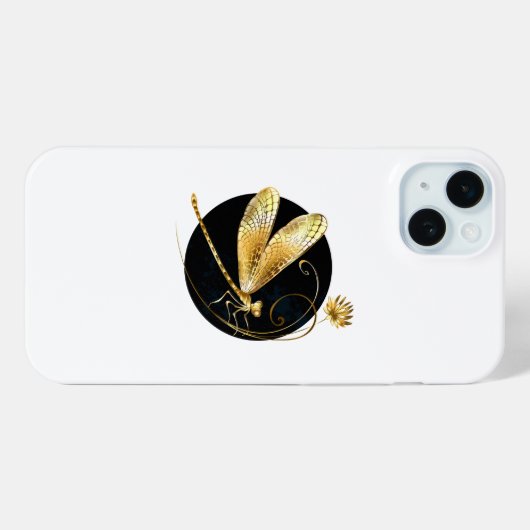 Coques Case-Mate iPhone libellule d'or en cercle noir (Verso (horizontal))