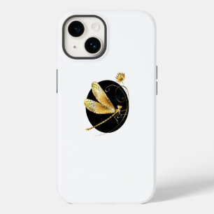 Coque Pour iPhone 14 libellule d'or en cercle noir