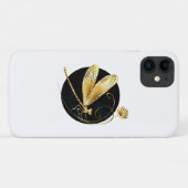 Coques Case-Mate iPhone libellule d'or en cercle noir (Dos (Horizontal))