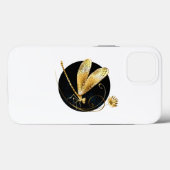 Coques Case-Mate iPhone libellule d'or en cercle noir (Verso (horizontal))