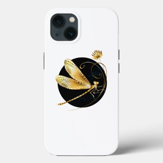 Coques Case-Mate iPhone libellule d'or en cercle noir (Verso)