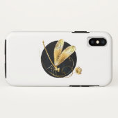 Coques Case-Mate iPhone libellule d'or en cercle noir (Dos (Horizontal))