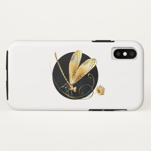 Coques Case-Mate iPhone libellule d'or en cercle noir (Dos (Horizontal))