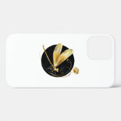 Coques Case-Mate iPhone libellule d'or en cercle noir (Verso (horizontal))