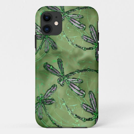 Coques Case-Mate iPhone Libellules à ailes violettes sur fond vert citron  (Dos)
