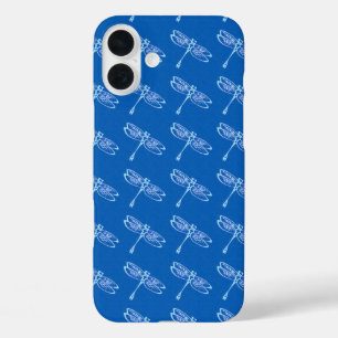 Coques iPhone 16 Plus libellules, bleu pâle sur bleu denim