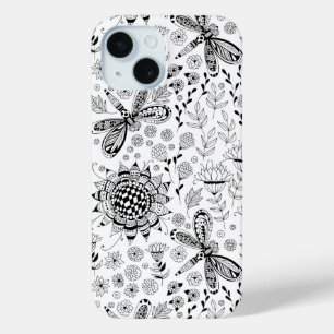 Coque Pour iPhone 15 libellules et fleurs