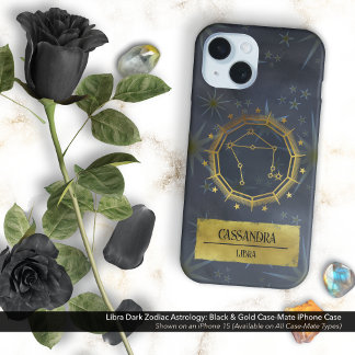 Coques iPhone 16 Libra Dark Zodiac Astrologie : Noir & Or