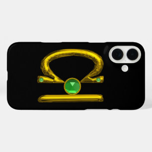 iPhone 16 Plus Case LIBRA, Émeraude verte et or, Noir
