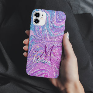 Coque Pour iPhone 14 Licorne arc-en-ciel pailletée art girly marbre