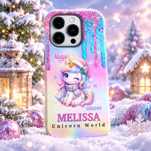 Coque Pour iPhone 14 Pro Licorne de vacances holographique mignonne kawaii