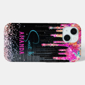 Coques Case-Mate iPhone Licorne mignonne anniversaire monogramme paillette (Verso (horizontal))