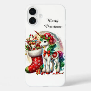 Coques iPhone 16 Plus Licorne personnalisable pour les fêtes de Noël