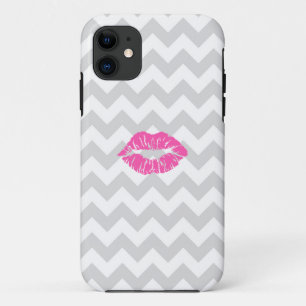 Case-Mate iPhone Case Lieutenant Gray White Chevron, Pink Lipstick Kiss
