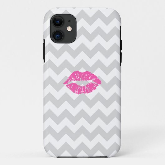 Coques Case-Mate iPhone Lieutenant Gray White Chevron, Pink Lipstick Kiss (Dos)