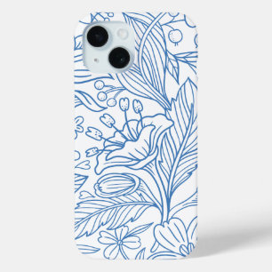 Coque Pour iPhone 15 Ligne bleue Art Floral Méditerranéen Botanique