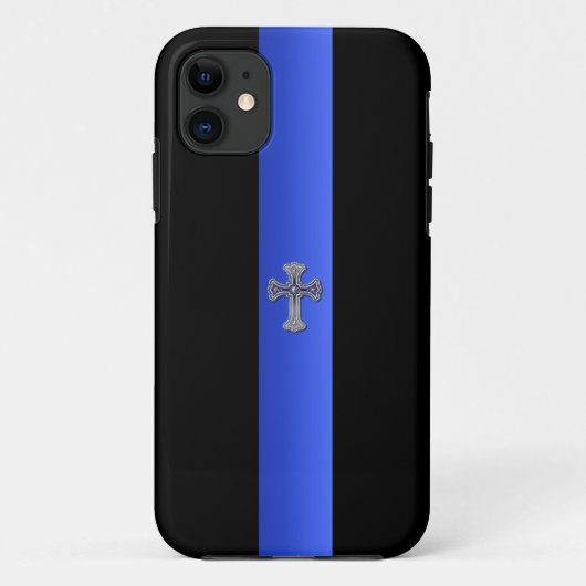 Coques Case-Mate iPhone Ligne Bleue Mince LE Prière Pour Sécurité Croix Or (Dos)