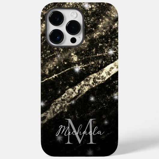 Coques Case-Mate iPhone Ligne brillante or noir chic abstrait Monogramme (Verso)