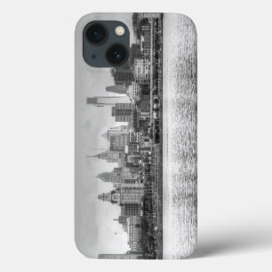 iPhone 13 Coque Ligne d'horizon Philadelphie en noir et blanc