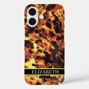 Coques iPhone 16 Ligne noire Police blanche Votre nom Tortoiseshell