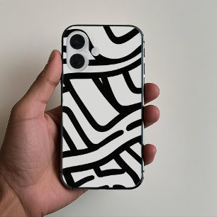 Coques iPhone 16 Lignes courbes en noir et blanc Coque-coque iphone