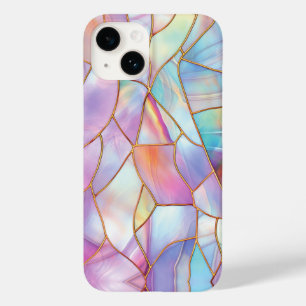 Coque Pour iPhone 14 Lignes d'or en verre peint Pastel