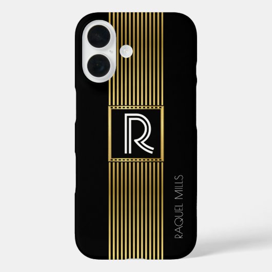 Coques Case-Mate iPhone Lignes d'or Monogramme / noir monogrammé (Verso)