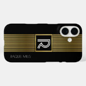 Coques Case-Mate iPhone Lignes d'or Monogramme / noir monogrammé (Verso (horizontal))