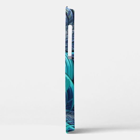 Coques Case-Mate iPhone Lignes fractales bleues Monogramme métallique manu (Verso / Gauche)