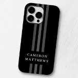 Coque Pour Pour iPhone 14 Pro Max Lignes sombres élégantes moderne monogrammed noir<br><div class="desc">Elégant,  coque iphone noir avec trois lignes gris foncé allant du haut au bas et votre nom à travers.</div>