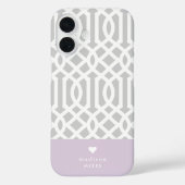 Coques Case-Mate iPhone Lilac et Grey Trellis Monogramme cardiaque (Verso)