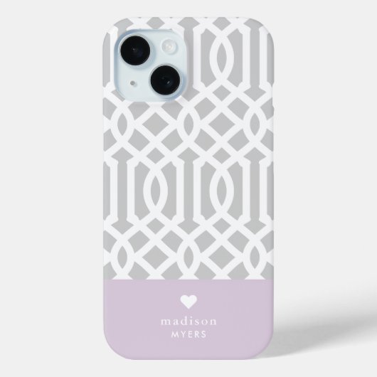 Coques Case-Mate iPhone Lilac et Grey Trellis Monogramme cardiaque (Verso)